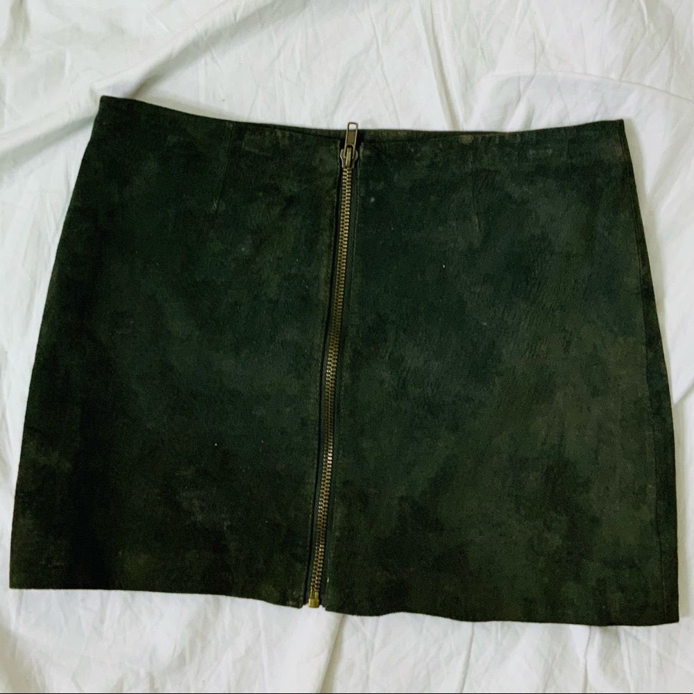 Sueded Leather Zip Front  Micro Mini Skirt